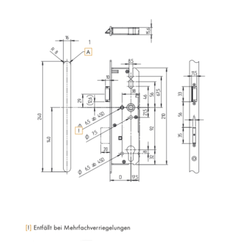 KFV Hauptschloss-Set RHS RS 1000 SL Typ K Dornmaße 35-65mm